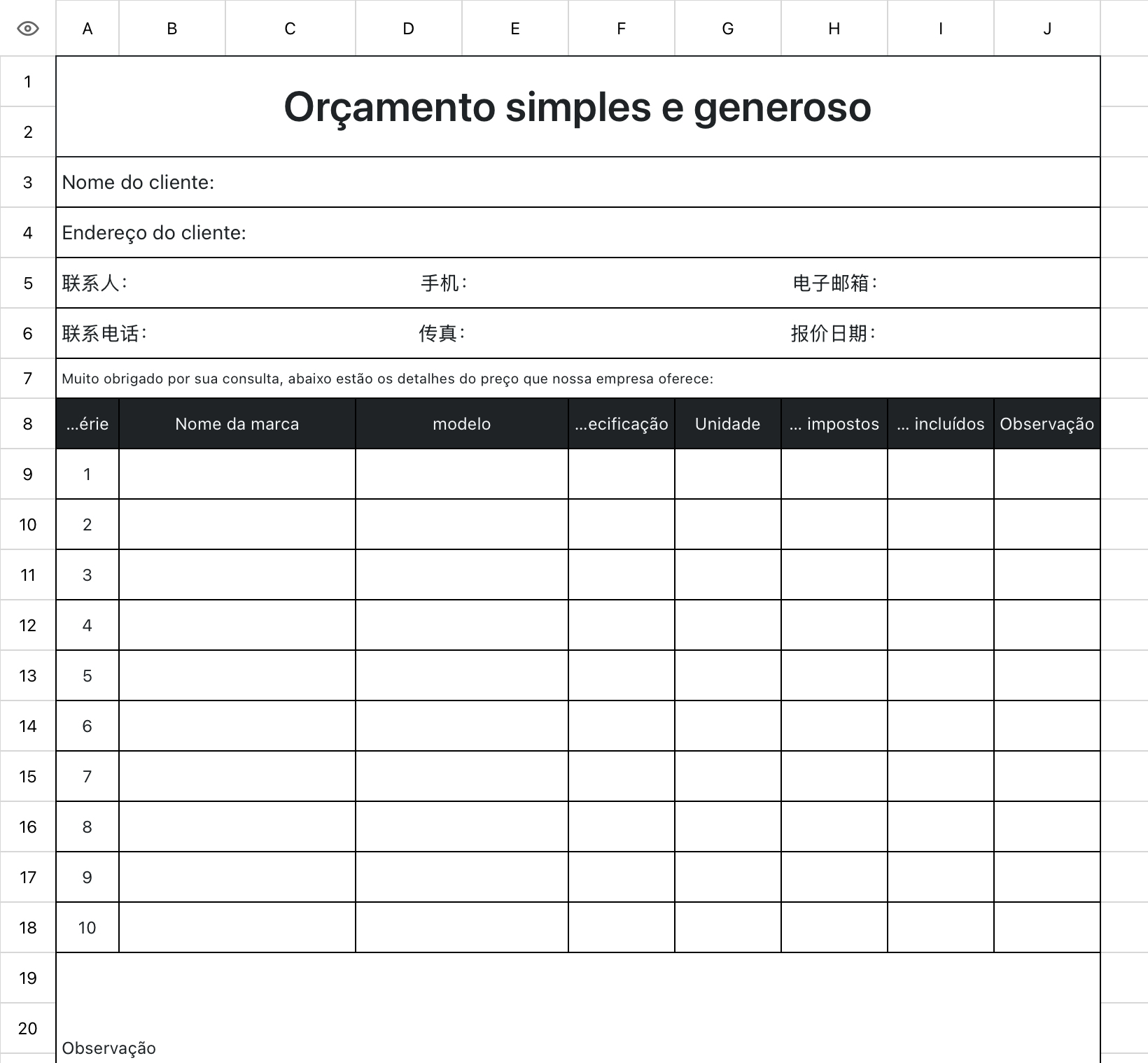 Orçamento simples e generoso